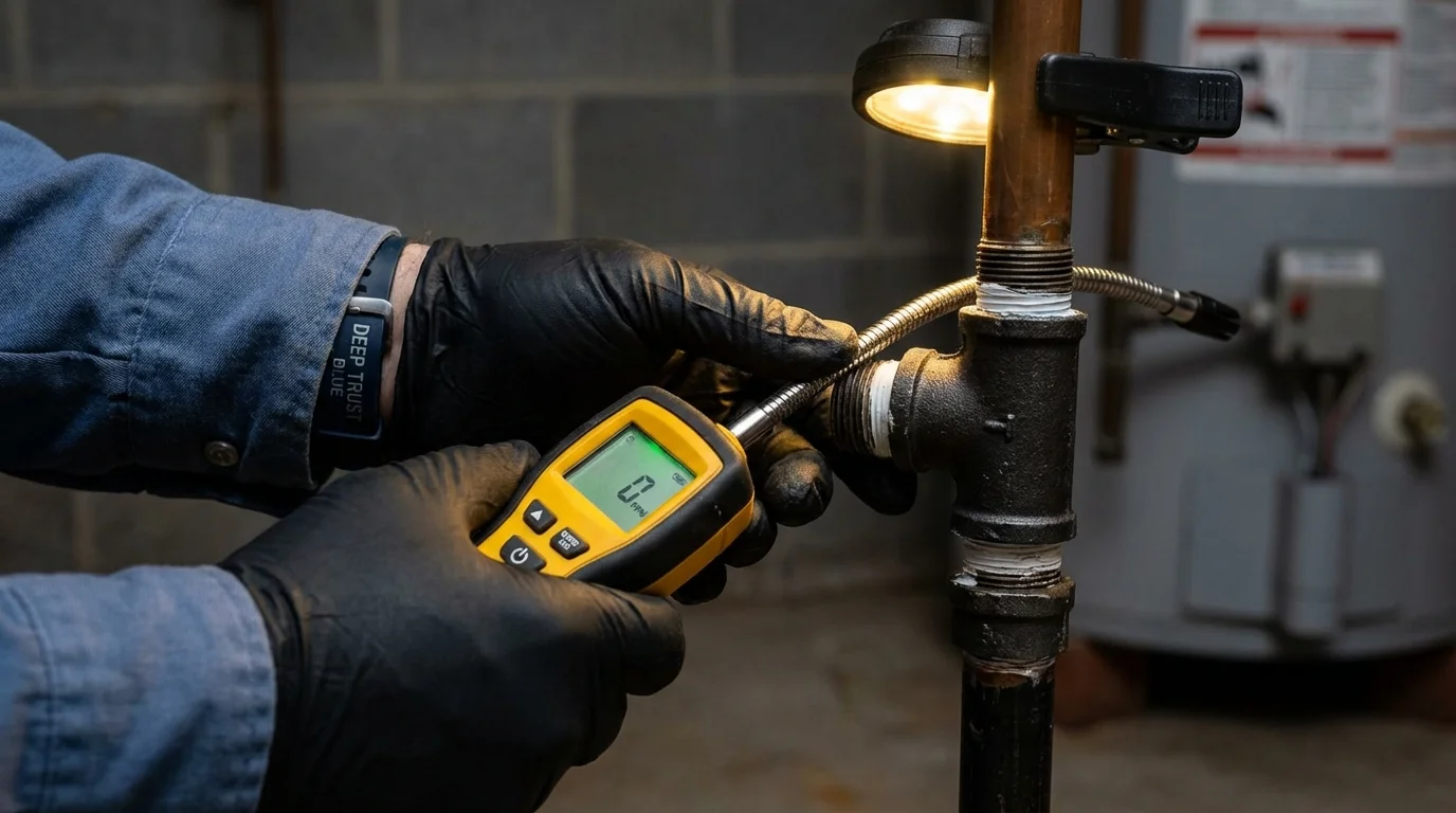 Gas leak detection with electronic sniffer by Johns Plumbing LLC in Springfield