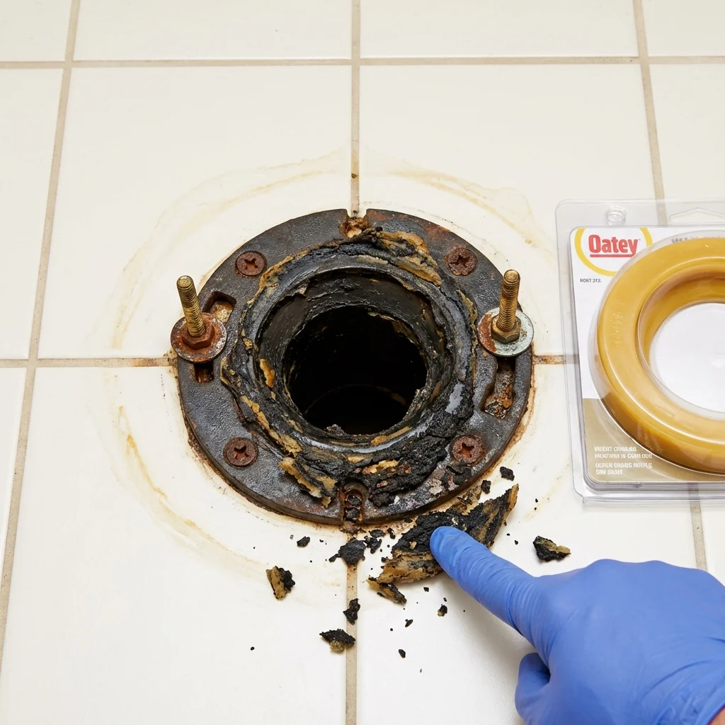 Failed wax ring showing water seepage at the base of a toilet in a Springfield, MA home
