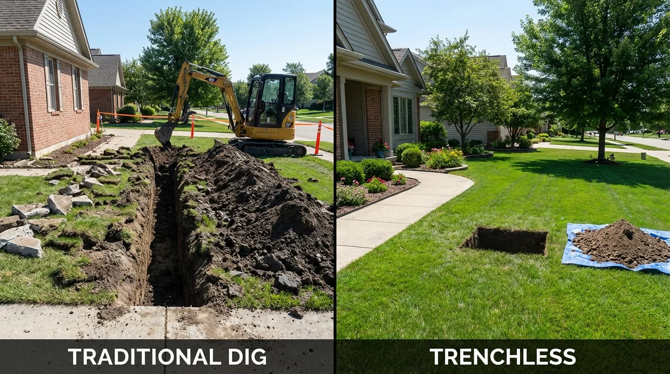 Trenchless sewer repair with minimal yard damage versus traditional excavation in Springfield, MA
